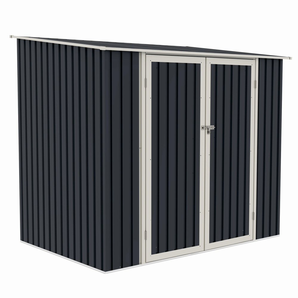 Casute pentru gradina - Casuta / magazie de gradina premium metalica, MESTERINO Joy-B, Gri/Bej, dimensiuni 222x149x194 cm, cu usi cu balama si baza metalica