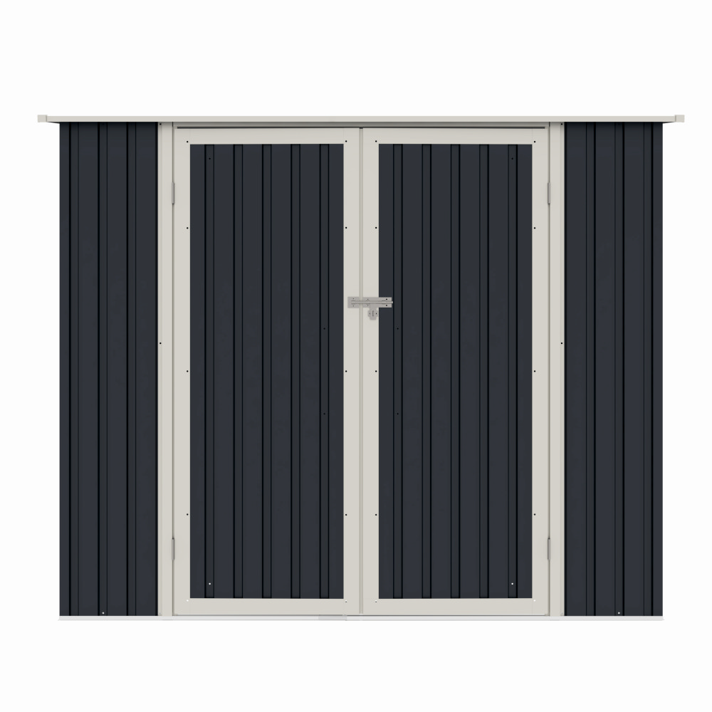 Casuta / magazie de gradina premium metalica, MESTERINO Joy-B, Gri/Bej, dimensiuni 222x149x194 cm, cu usi cu balama si baza metalica [1]