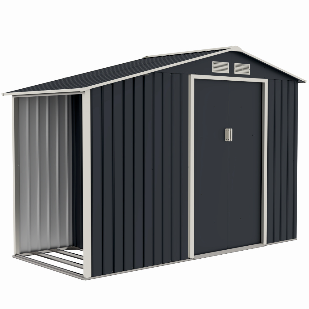 Casuta / magazie de gradina premium metalica, MESTERINO Luke-A, Gri/Bej, dimensiuni 278x131x195 cm, cu usi culisante si baza metalica [2]