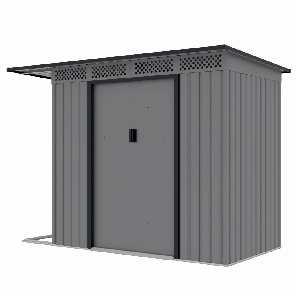 Casuta / magazie de gradina premium metalica, MESTERINO Chester-A, Gri/Bej, dimensiuni 257x142x184 cm, cu usi culisante si baza metalica [2]