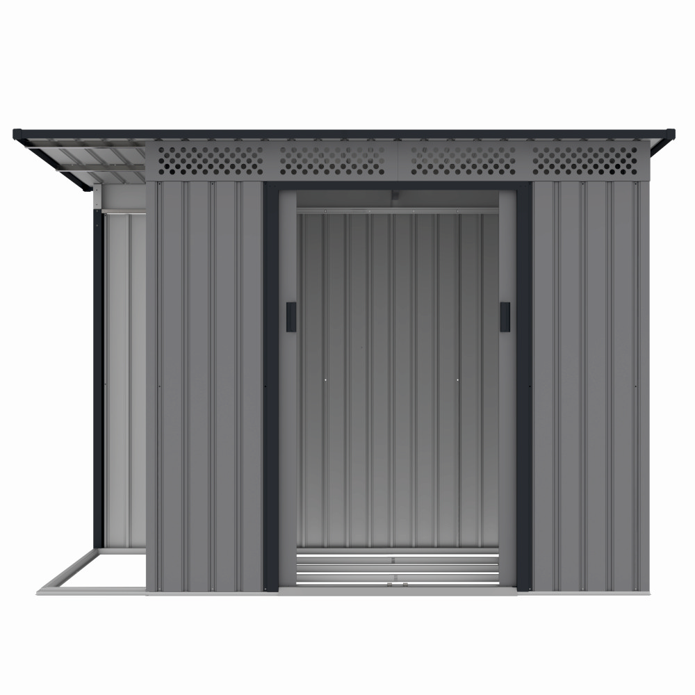 Casuta / magazie de gradina premium metalica, MESTERINO Chester-A, Gri/Bej, dimensiuni 257x142x184 cm, cu usi culisante si baza metalica [3]