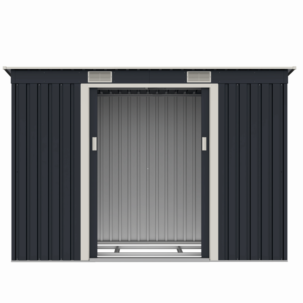 Casuta / magazie de gradina premium metalica, MESTERINO S2001-B, Gri/Bej, dimensiuni 261x121x176 cm, cu usi culisante si baza metalica [3]