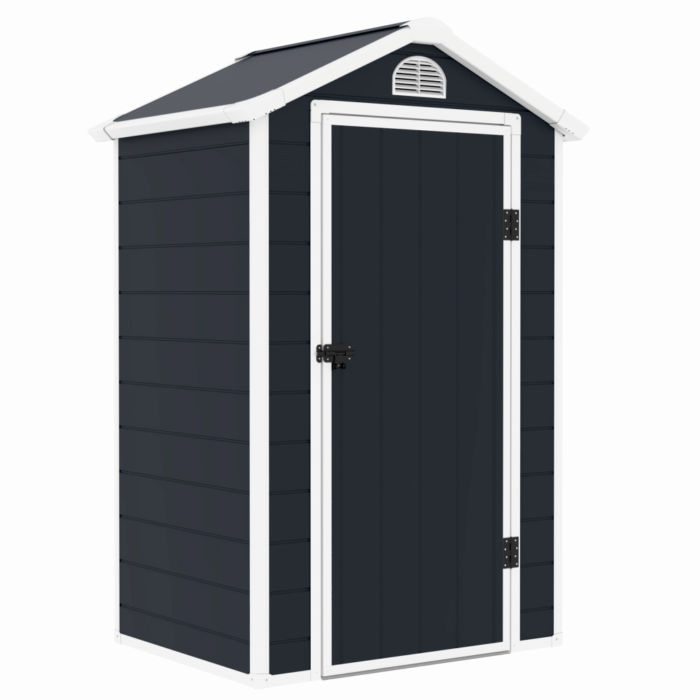 Casuta / magazie de gradina premium, panel plastic si ranforsare metal, MESTERINO AVE-A, Gri/Bej, dimensiuni 134x104x204 cm, usa cu balama, baza metalica [1]