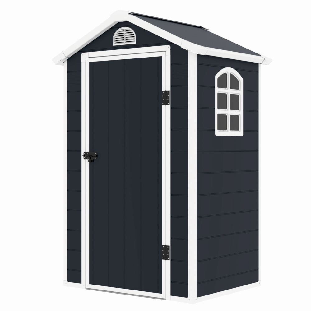 Casuta / magazie de gradina premium, panel plastic si ranforsare metal, MESTERINO AVE-A, Gri/Bej, dimensiuni 134x104x204 cm, usa cu balama, baza metalica [2]