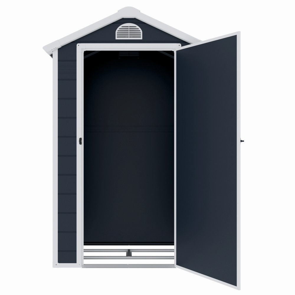 Casuta / magazie de gradina premium, panel plastic si ranforsare metal, MESTERINO AVE-A, Gri/Bej, dimensiuni 134x104x204 cm, usa cu balama, baza metalica [3]