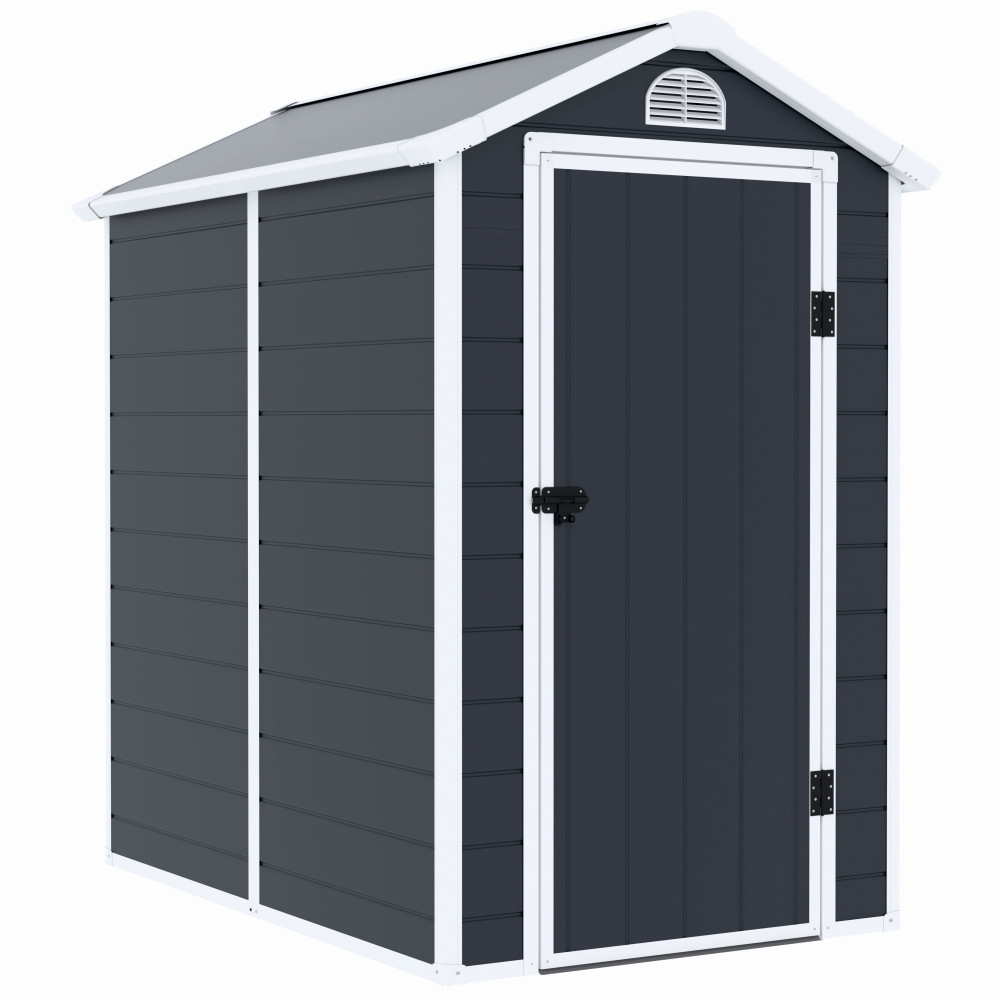 Casuta / magazie de gradina premium, panel plastic si ranforsare metal, MESTERINO AVE-B, Gri/Bej, dimensiuni 134x192x204 cm, usa cu balama, baza metalica [1]