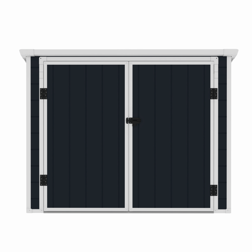 Casute pentru gradina - Casuta / magazie de gradina premium, panel plastic si ranforsare metal, MESTERINO Colin-A, Gri/Bej, dimensiuni 199x90x149 cm, usi cu balama, baza metalica