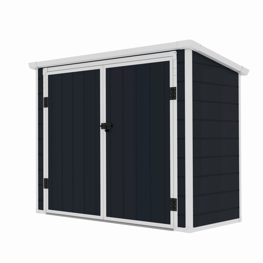 Casuta / magazie de gradina premium, panel plastic si ranforsare metal, MESTERINO Colin-A, Gri/Bej, dimensiuni 199x90x149 cm, usi cu balama, baza metalica [1]