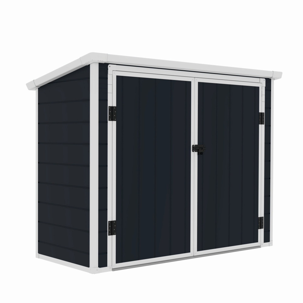 Casuta / magazie de gradina premium, panel plastic si ranforsare metal, MESTERINO Colin-A, Gri/Bej, dimensiuni 199x90x149 cm, usi cu balama, baza metalica [2]