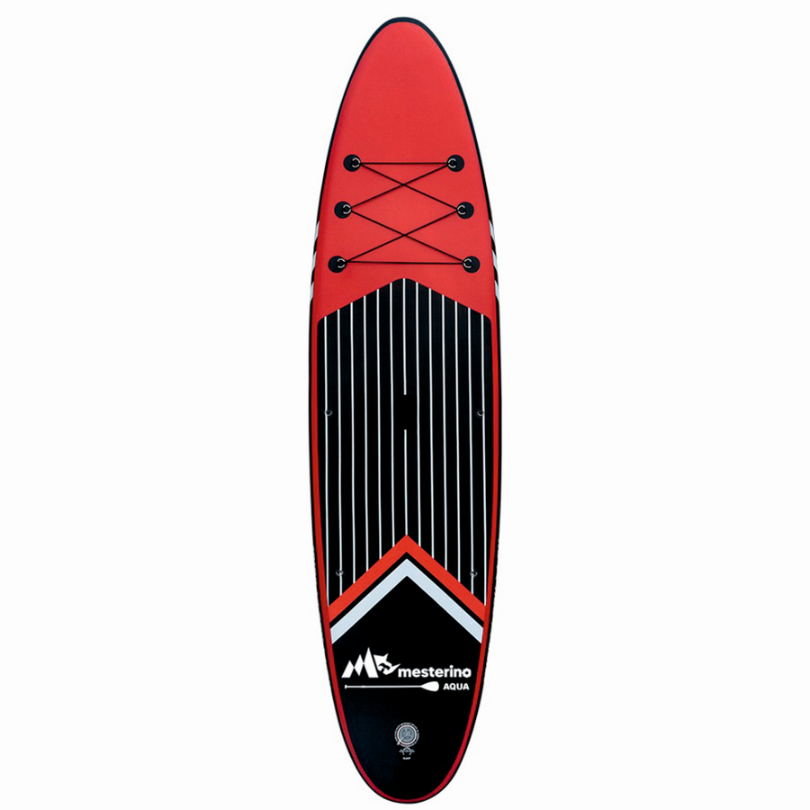Set placa gonflabila Stand Up Paddle Mesterino Aqua SUP081, 320x81x15cm, geantă de transport, vasla, pompa, scaun, lesa, kit de reparatii, culoare Abstract Negru-Rosu [2]