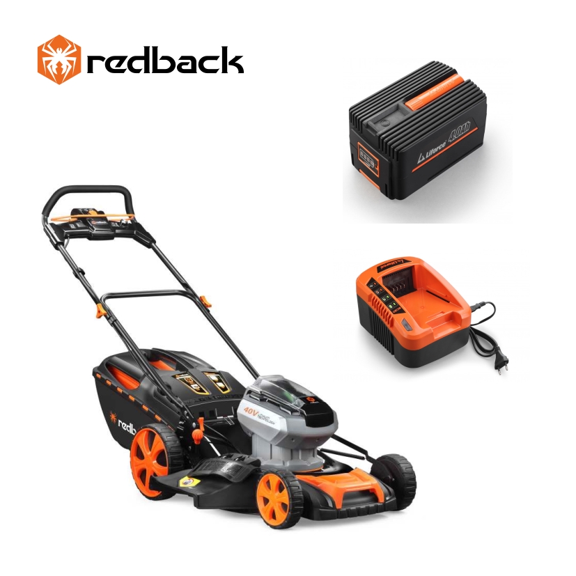 Masini de tuns gazon - Redback Pachet E146C+EP40+EC20, masina de tuns gazonul pe acumulatori, 457mm, 40V/4Ah, incarcator 40V/2A