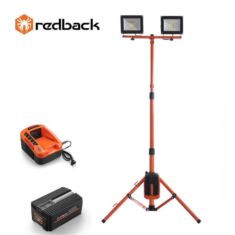 Turnuri de lumina - Redback Pachet ED40+EP20+EC20 Stand proiectoare LED, 2x20W, acumulator 40V/2Ah, incarcator 40V/2A