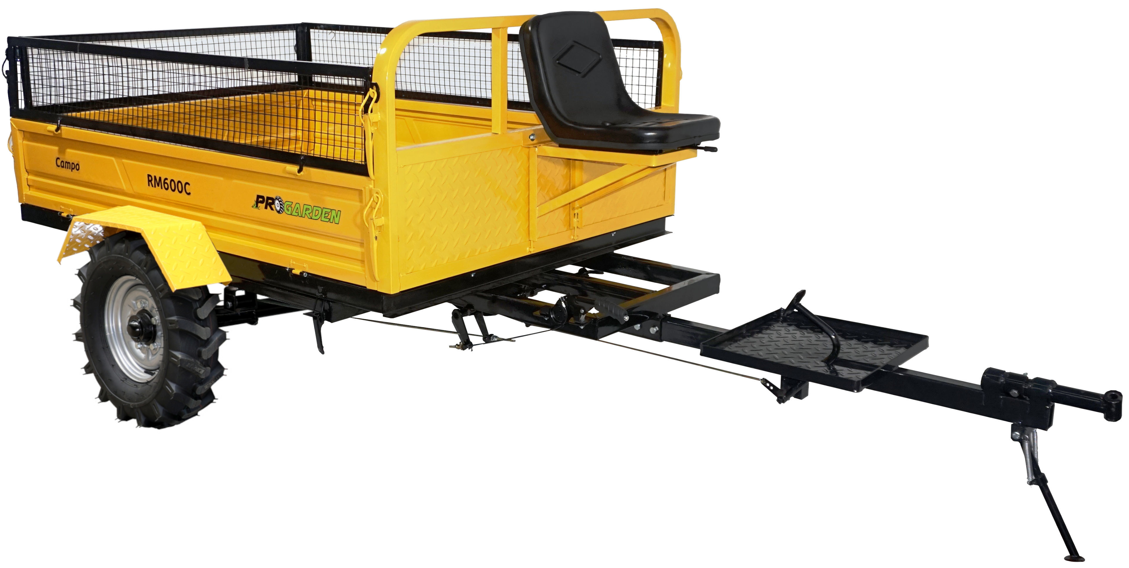 Accesorii utilaje agricole - ProGARDEN Pachet Campo RM600C remorca 600kg motocultor, cu obloane inaltare, 1 osie, prindere bolt, roti profil agricol 6.00-12