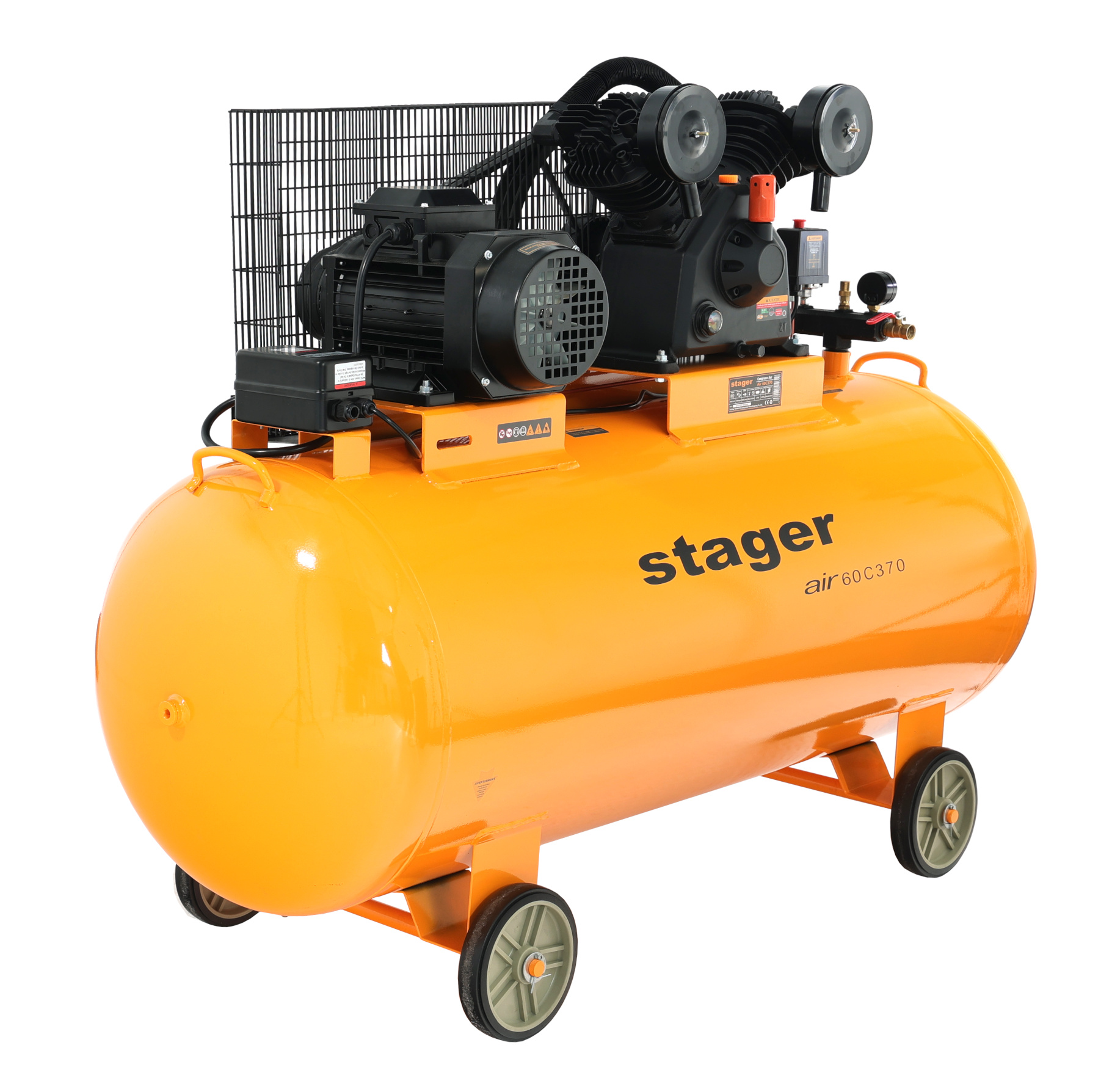 Compresoare angrenare curea - Stager Air 60C370 compresor aer, 370L, 10bar, 600L/min, trifazat, angrenare curea
