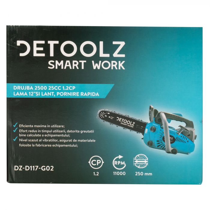 Drujba Detoolz 2500, 1.2CP, cu lama 12'' si lant, pornire rapida [2]