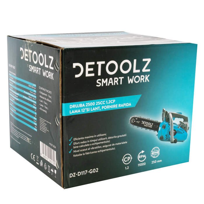 Drujba Detoolz 2500, 1.2CP, cu lama 12'' si lant, pornire rapida [12]