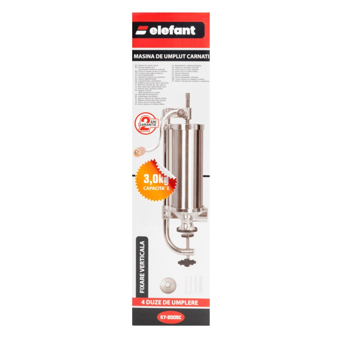 Aparat de făcut cârnați vertical Elefant KY-2005C – 3 kg, inox alimentar, prindere pe masă, 4 pâlnii incluse [3]
