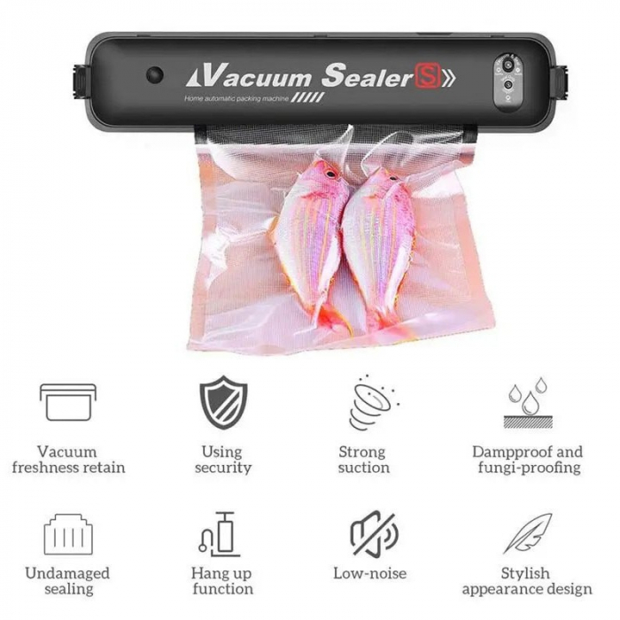 Aparat de sigilat si vidat alimente/ obiecte, VACUUM SEALER ZKFK-001, Negru, 90W + Pungi cadou [5]