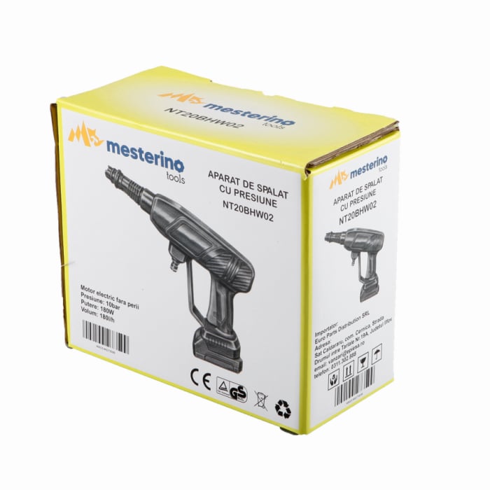 Aparat de spalat cu presiune pe acumulator MESTERINO TOOLS NT20BHW02, putere 300W, debit 5 L/min, presiune 24 bari, acumulator 2A / 21V, lungime furtun 5 m [3]