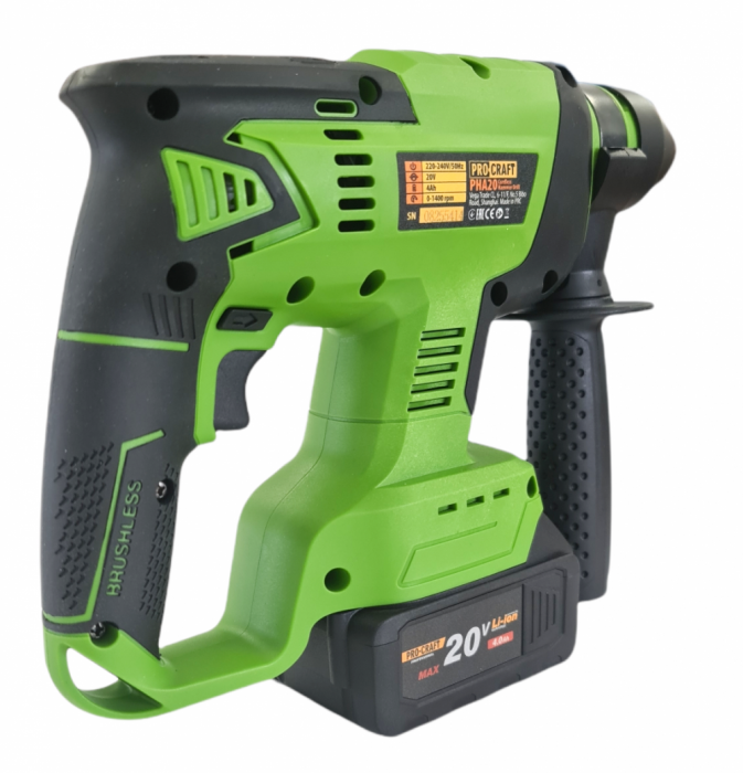 Bormasina cu acumulator, Procraft PHA20 20V, 4 Ah, 1400 Rpm, 4500 percutii, Brushless, SDS+ [3]