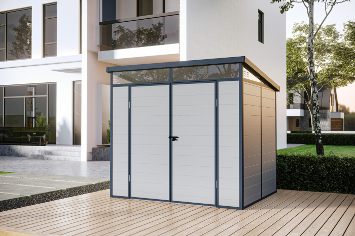 Casuta / magazie de gradina premium din material plastic, KLUGMEISTER Toya B Gri, dimensiuni 238x191x215 cm, cu baza metalica [4]