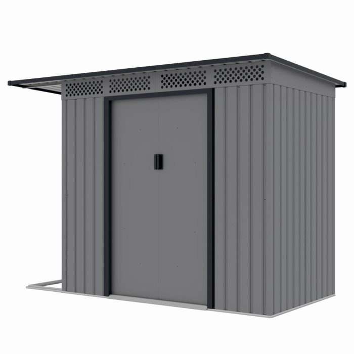 Casuta / magazie de gradina premium metalica, MESTERINO Chester-A, Gri/Bej, dimensiuni 257x142x184 cm, cu usi culisante si baza metalica [3]