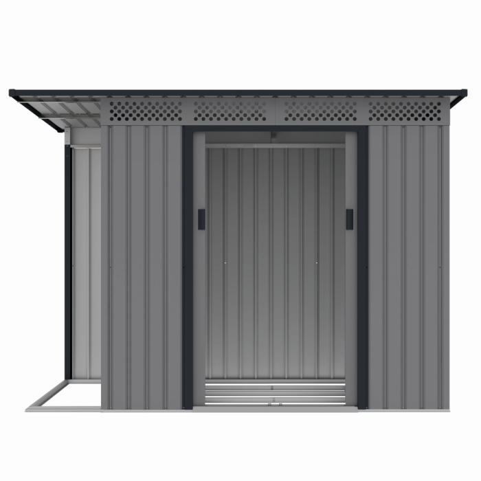 Casuta / magazie de gradina premium metalica, MESTERINO Chester-A, Gri/Bej, dimensiuni 257x142x184 cm, cu usi culisante si baza metalica [4]