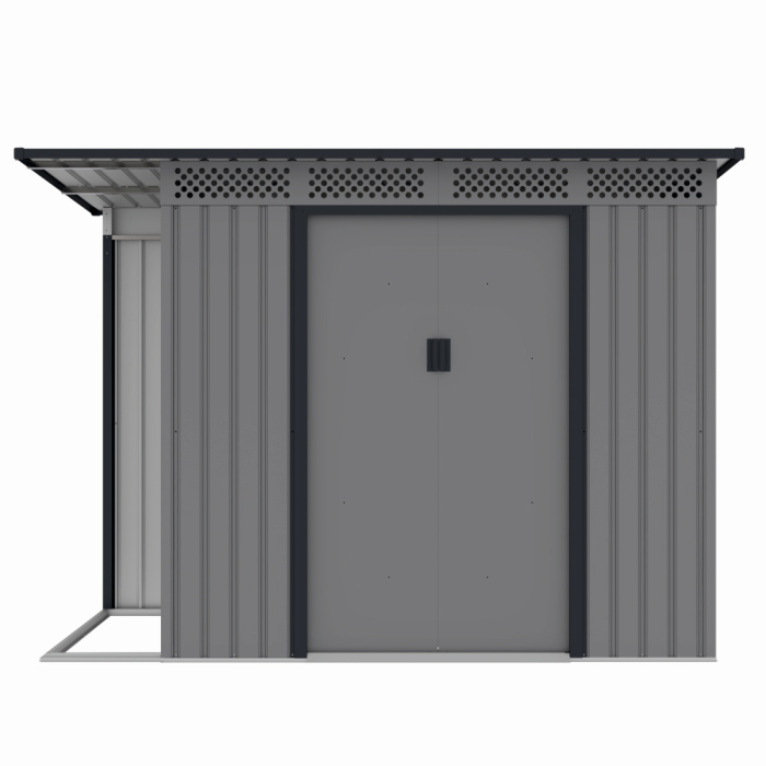 Casuta / magazie de gradina premium metalica, MESTERINO Chester-A, Gri/Bej, dimensiuni 257x142x184 cm, cu usi culisante si baza metalica [2]