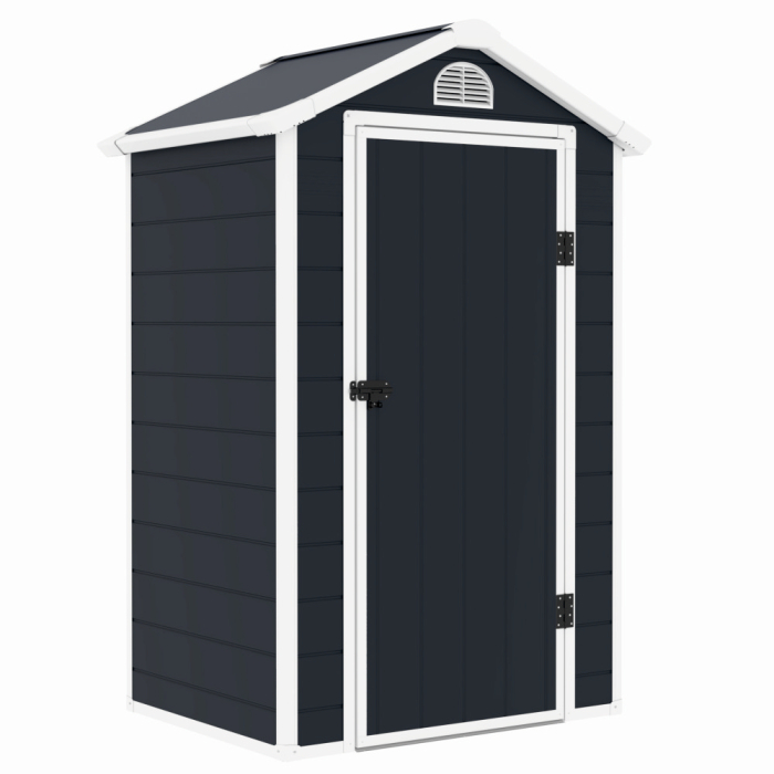 Casuta / magazie de gradina premium, panel plastic si ranforsare metal, MESTERINO AVE-A, Gri/Bej, dimensiuni 134x104x204 cm, usa cu balama, baza metalica [2]