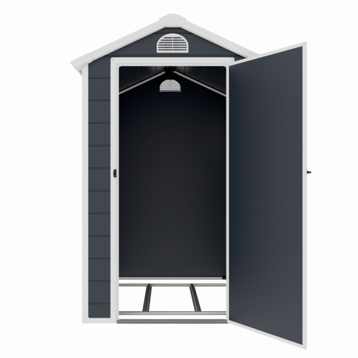 Casuta / magazie de gradina premium, panel plastic si ranforsare metal, MESTERINO AVE-B, Gri/Bej, dimensiuni 134x192x204 cm, usa cu balama, baza metalica [4]