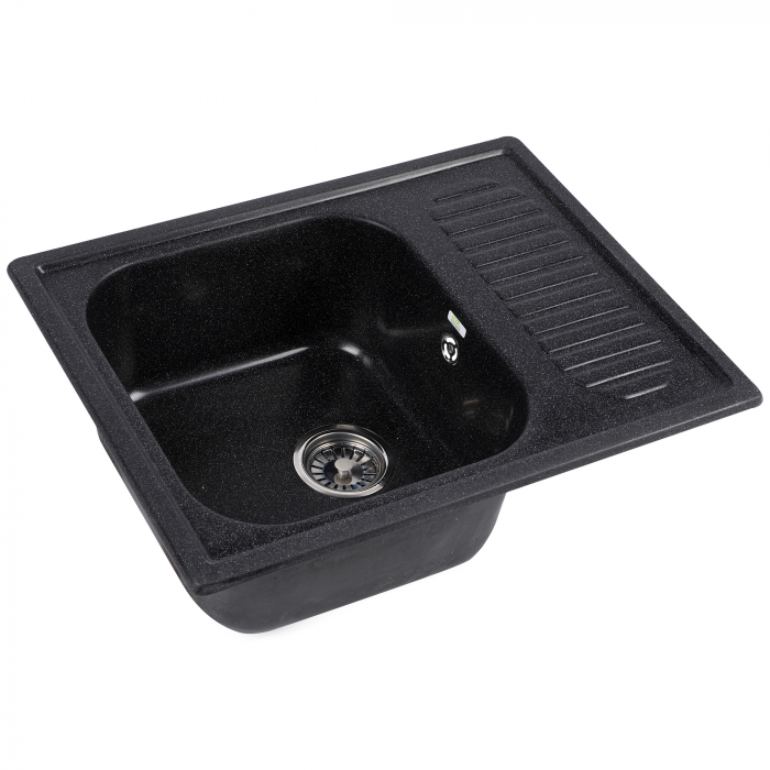 GF-2232 Chiuveta compozit dreptunghiulara neagra cu picurator 640x490mm [2]