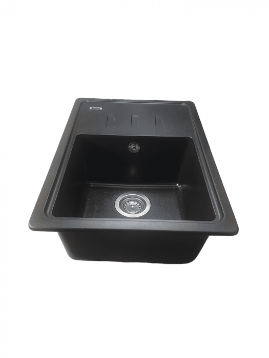 Chiuveta PREMIUM LIANA din compozit de granit pentru bucatarie NEGRU METALIC 620 x 430 mm, adancime cuva 190 mm, [4]