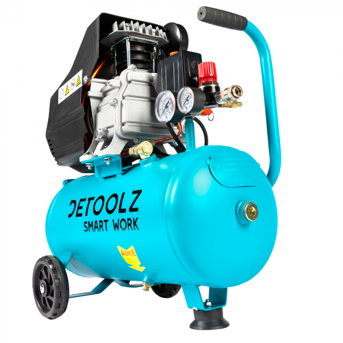 Compresor Detoolz 24L cu ulei, 1500 W, debit 160L/min, 8 bar, 2 prize de aer [10]