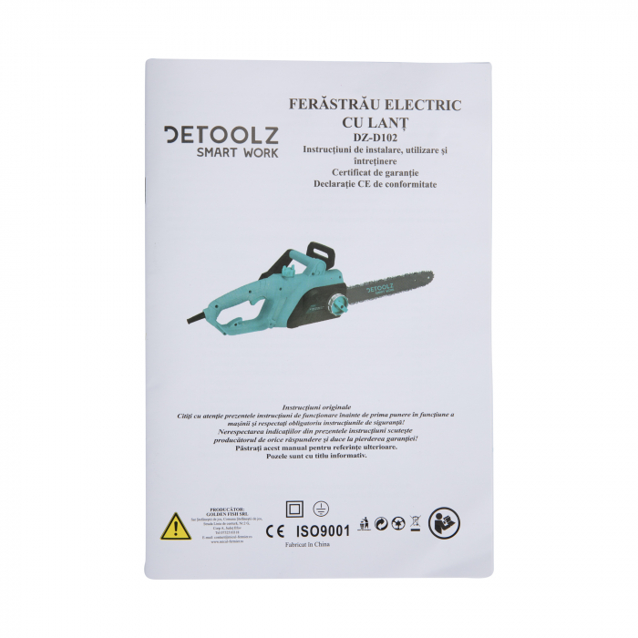 Drujba electrica (fierastrau) cu lant DETOOLZ DZ-D102, 2.000 W, 230 V, 40 cm lungime lama, 3/8" lant, 13 m.s viteza lant, accesorii incluse [9]