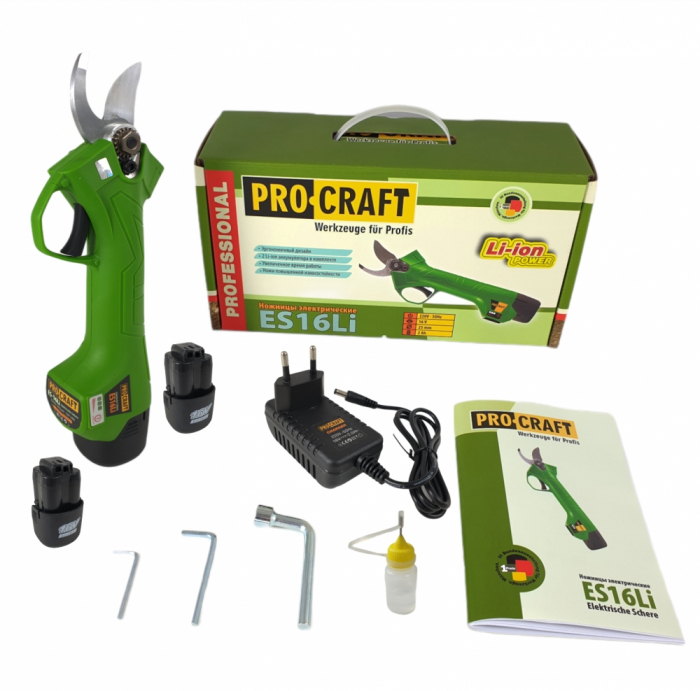 PACHET COMPLET Foarfeca electrica taiat vita de vie cu 2 buc. acumulatori 2Ah-16V Li-Ion + 1 buc. SET Cutit REZERVA Procraft ES16Li [12]