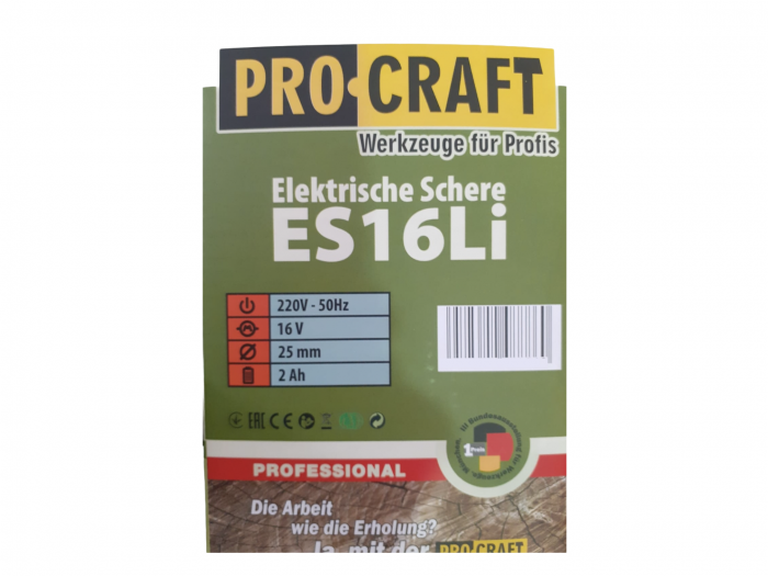 PACHET COMPLET Foarfeca electrica taiat vita de vie cu 2 buc. acumulatori 2Ah-16V Li-Ion + 1 buc. SET Cutit REZERVA Procraft ES16Li [13]