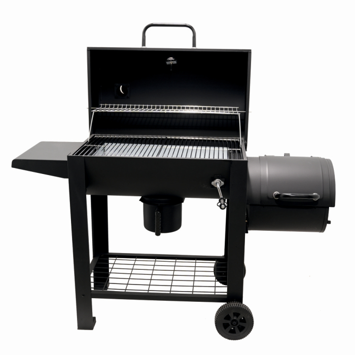 Gratar pe carbuni cu afumatoare KLUGMEISTER KY23020G, material otel, cu capac si roti de deplasare, suprafata gatire 66x42 cm [3]