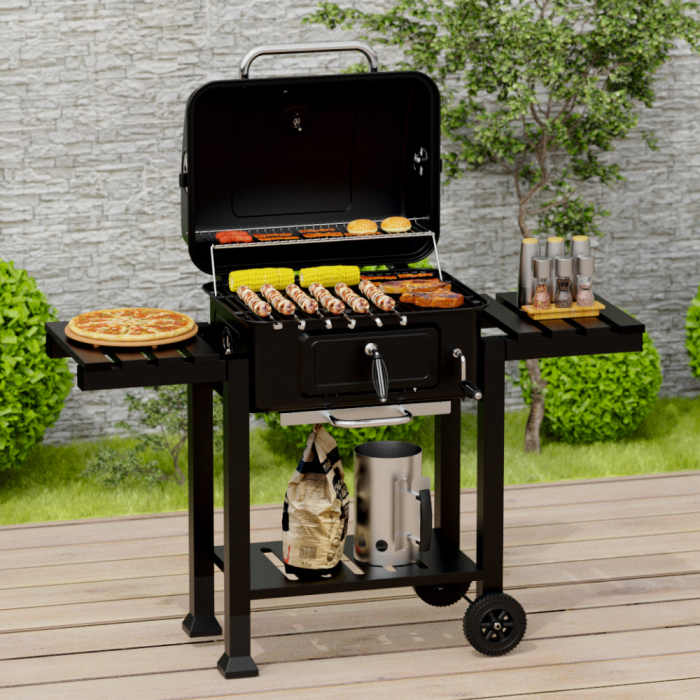 Gratar pe carbuni KLUGMEISTER FT01-017, material otel (husa inclusa), cu tava pentru cenusa, capac si roti de deplasare, suprafata gatire 54x43 cm [5]