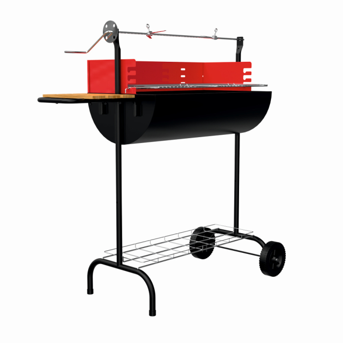 Gratar pe carbuni KLUGMEISTER KY1817ZL, material otel, cu rotisor si roti deplasare, suprafata gatire 65x39 cm [2]