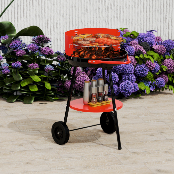 Gratar pe carbuni KLUGMEISTER KY23016A, material otel, circular, portabil, inaltime gatire 59-69 cm, cu roti deplasare [5]