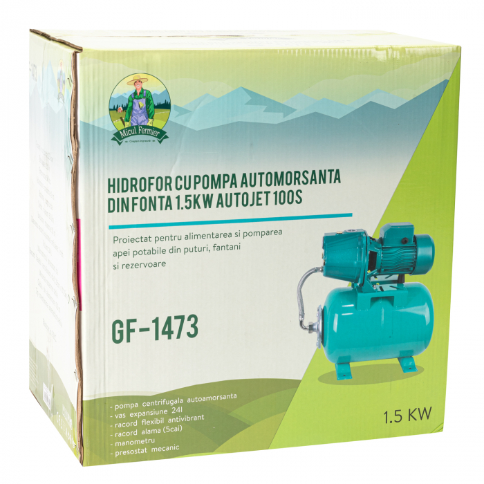 Hidrofor apa 24L, 1.5KW, 53m, 50L/Min, Micul Fermier AUTOJET 100S (GF-1473) [10]