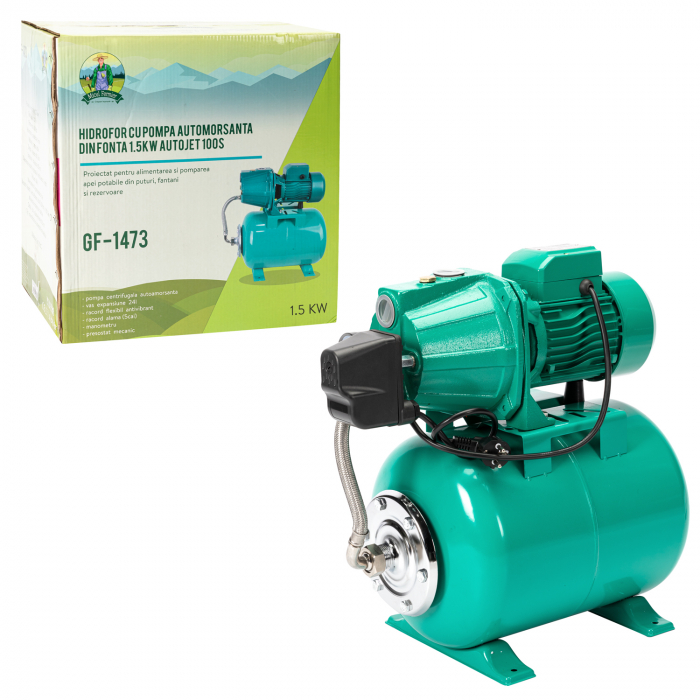 Hidrofor apa 24L, 1.5KW, 53m, 50L/Min, Micul Fermier AUTOJET 100S (GF-1473) [12]