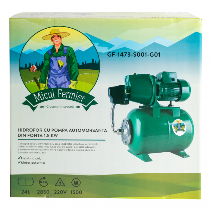 Hidrofor cu pompa autoamorsata din fonta 1,5 kW 230V 3200 l/h  butelie 24 litri adancime 9 metri [3]