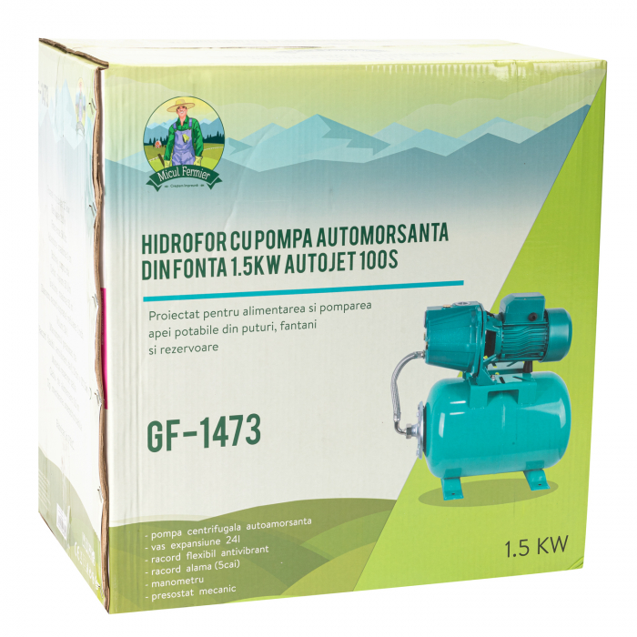 Hidrofor apa 24L, 1.5KW, 53m, 50L/Min, Micul Fermier AUTOJET 100S (GF-1473) [3]