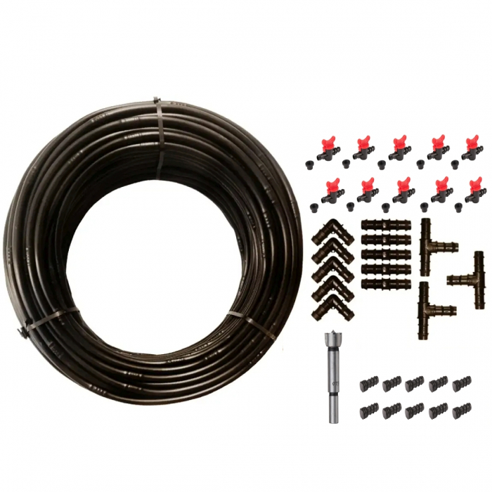 Kit Irigare  prin Picurare pentru 60 m 5 LINII de 10 m (Furtun 50m) DUZE 40cm debit 4l/h   44 Accesorii [14]