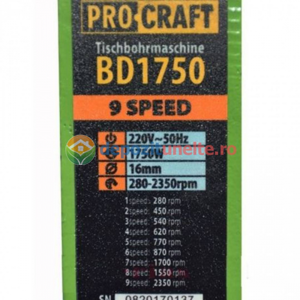 Masina de gaurit de banc , Procraft BD1750, bormasina fixa cu coloana, menghina 55mm [8]