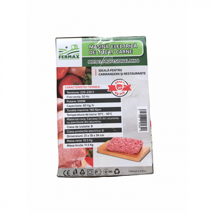 Masina Tocat carne MK-8 500W, 80 Kg /Ora, Grandepo by FERMAX 2021 pentru uz casnic cu 2 site si 1 cutit [15]