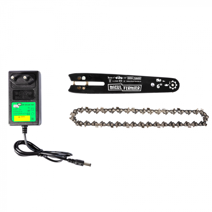 Mini drujba Micul Fermier, 20V, cu doua lame 6'' si 8'', doua lanturi [18]