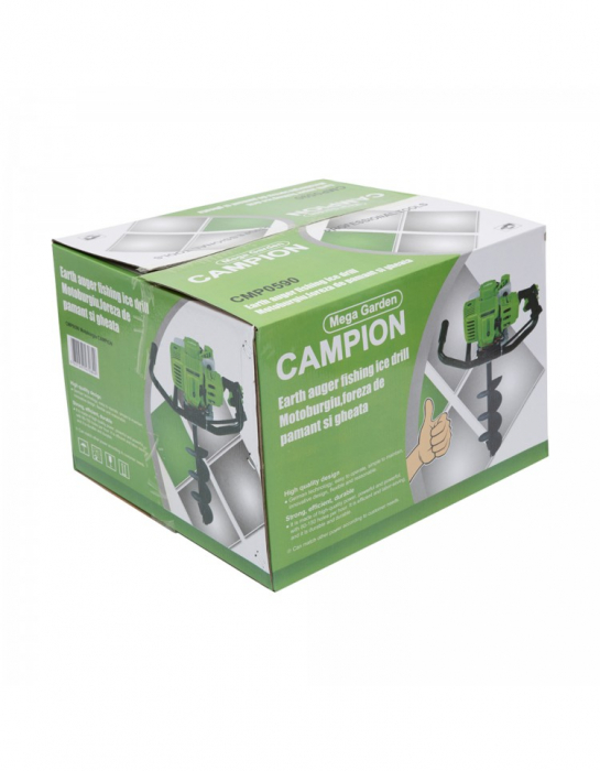 Motoburghiu benzina Campion 4.5 kW, 6 CP, 52 CC, rezervor 1.2 l, motor 2 timpi, diametru burghiu 80-150 mm [5]