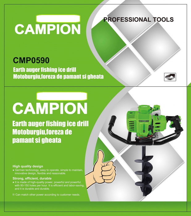Motoburghiu foreza pamant gheata 6CP + 3 burghie 100, 150, 200mm (CMP0590+100 150 200) [3]